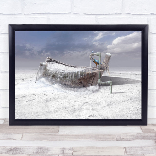 The Frozen Water Parrot Drinking Creative Edited Toned Snow Bird Wall Art Print