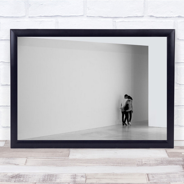 Couple At Museum Abstract Architecture Black White Minimal Grey Wall Art Print