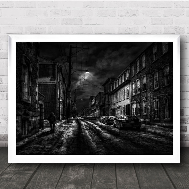 I Walk Alone Street Creative Edit Lamp Person Shadow Cars Alley Wall Art Print