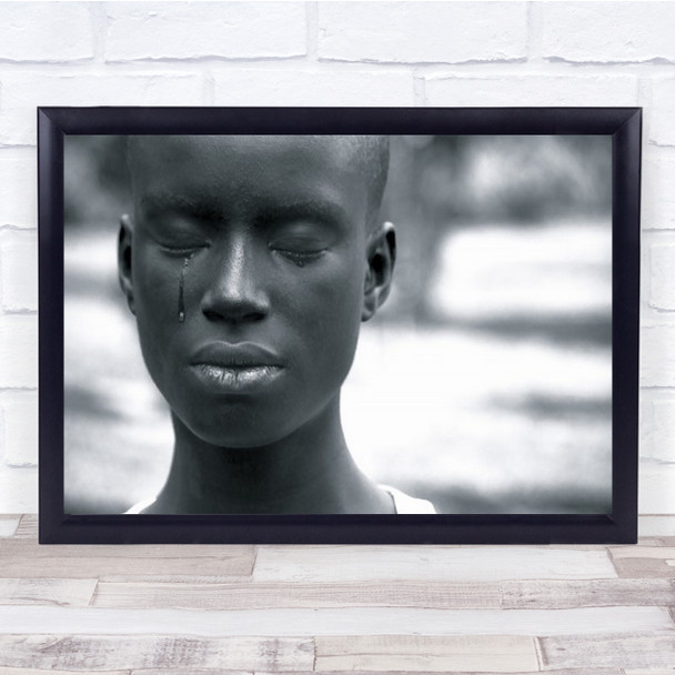 Obsidienne Black Tear Portrait Crying Tears B&W Lips Sad Sorrow Wall Art Print