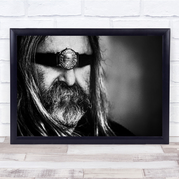 Portrait B&W Man Beach Grain Grainy Watch Time Clock Conceptual Wall Art Print