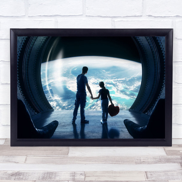 Space Universe Astronomy Pillow Heart Spaceship People Holding Hands Art Print