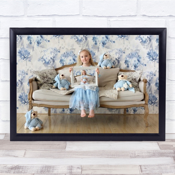 Teddy Bear Fan Creative Edit Blue Stuff Toys Teddu Dress Photo Wall Art Print