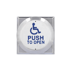 Large all-active wheelchair logo & PUSH TO OPEN exit button, flush mount