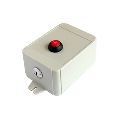 Single button, battery powered panic transmitter with key-switch reset. Includes PP3 battery