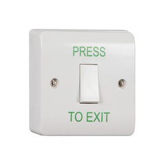 White Plastic Exit Button c/w Surface Box. PUSH TO EXIT