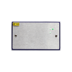 Vox Ignis Assist call power supply unit, 2 x 500mA outputs, integral networking, double gang Injection moulded blue polycarbonate, with stainless steel fascia.