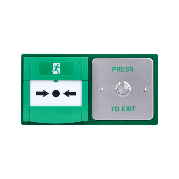 Double exit device, stainless steel button and resettable emergency release
