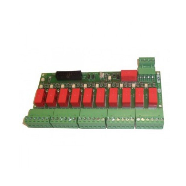 Mimic driven 10-way relay output card in din-rail carrier