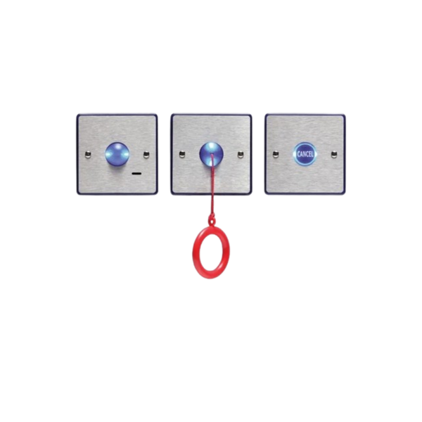 Vox Ignis Lexicomm â€šAssist Callâ€šAlarm WC system. Comprises of 1x over-door plate, 1x cancel plate, 1x pull cord, WC alarm fitted sticker, and operating instructions sticker. Injection moulded blue polycarbonate c/w, with stainless steel facia.