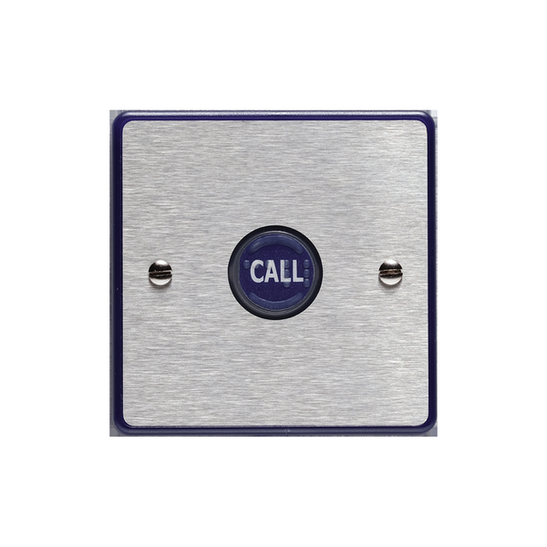 Vox Ignis Assist  Call call plate with indication Single gang. Injection moulded blue polycarbonate c/w, with stainless steel facia.