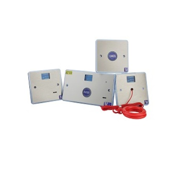 Vox Ignis Assist Call remote kit. Comprises of 1x ViAC-1ZC-W, 1x ViAC-ODP-W, 1x ViAC-CNP- W, 1x ViAC-CPP-W, alarm fitted sticker, and operating instructions sticker.  Injection moulded white polycarbonate.