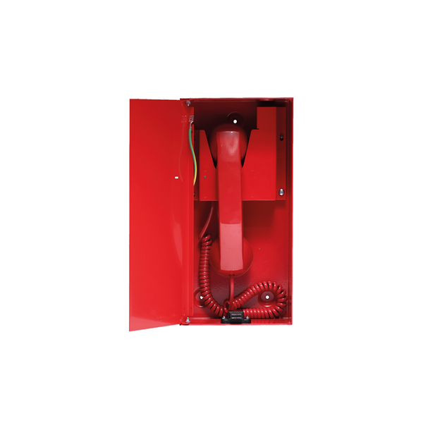 Lexicomm surface Type A fire telephone handset. Finished in Signal Red. Ral 3001 c/w white signage. Compliant to BS5839.9(2021).