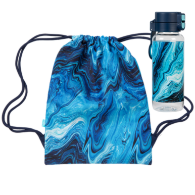 Drawstring Bag + Water Bottle - Ocean Marble