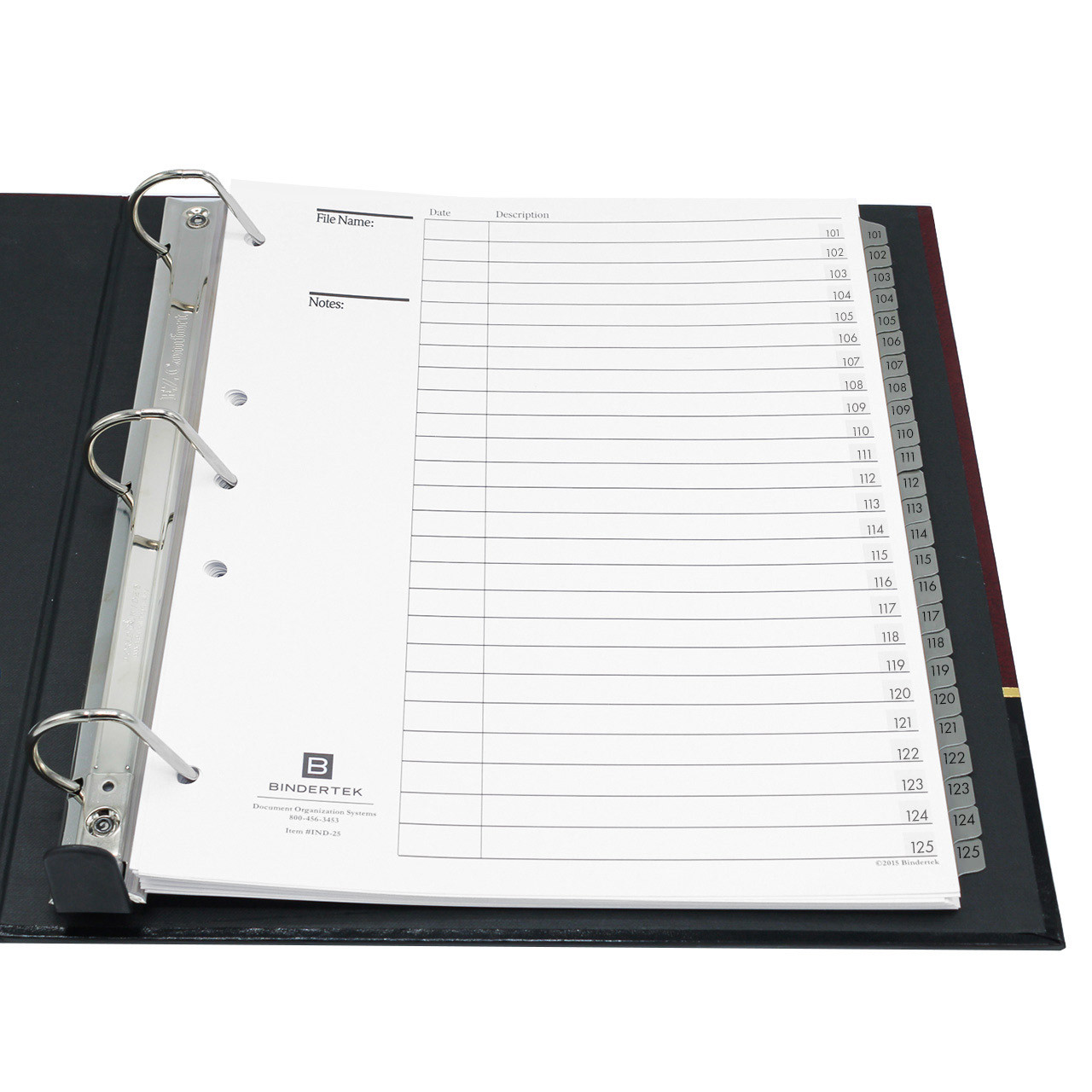 Numeric Index Tab Dividers, 101-125 Tab Set - Bindertek
