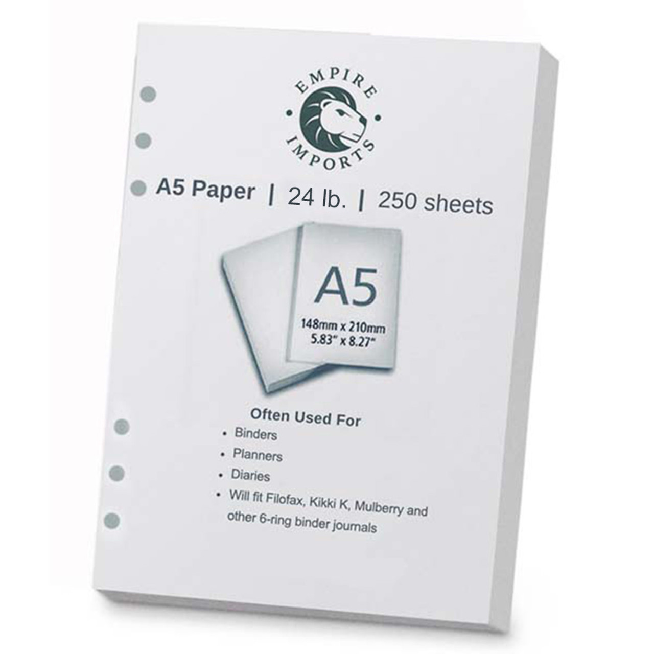 Empire Imports 6-Hole Punched Paper, A5 size, 1 Ream, 250 Sheets