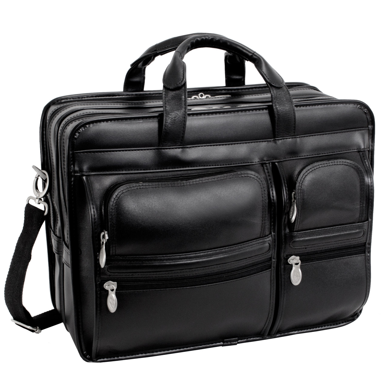 Clinton Leather Briefcase, Detachable Wheels, Fits 17" Laptop Bindertek