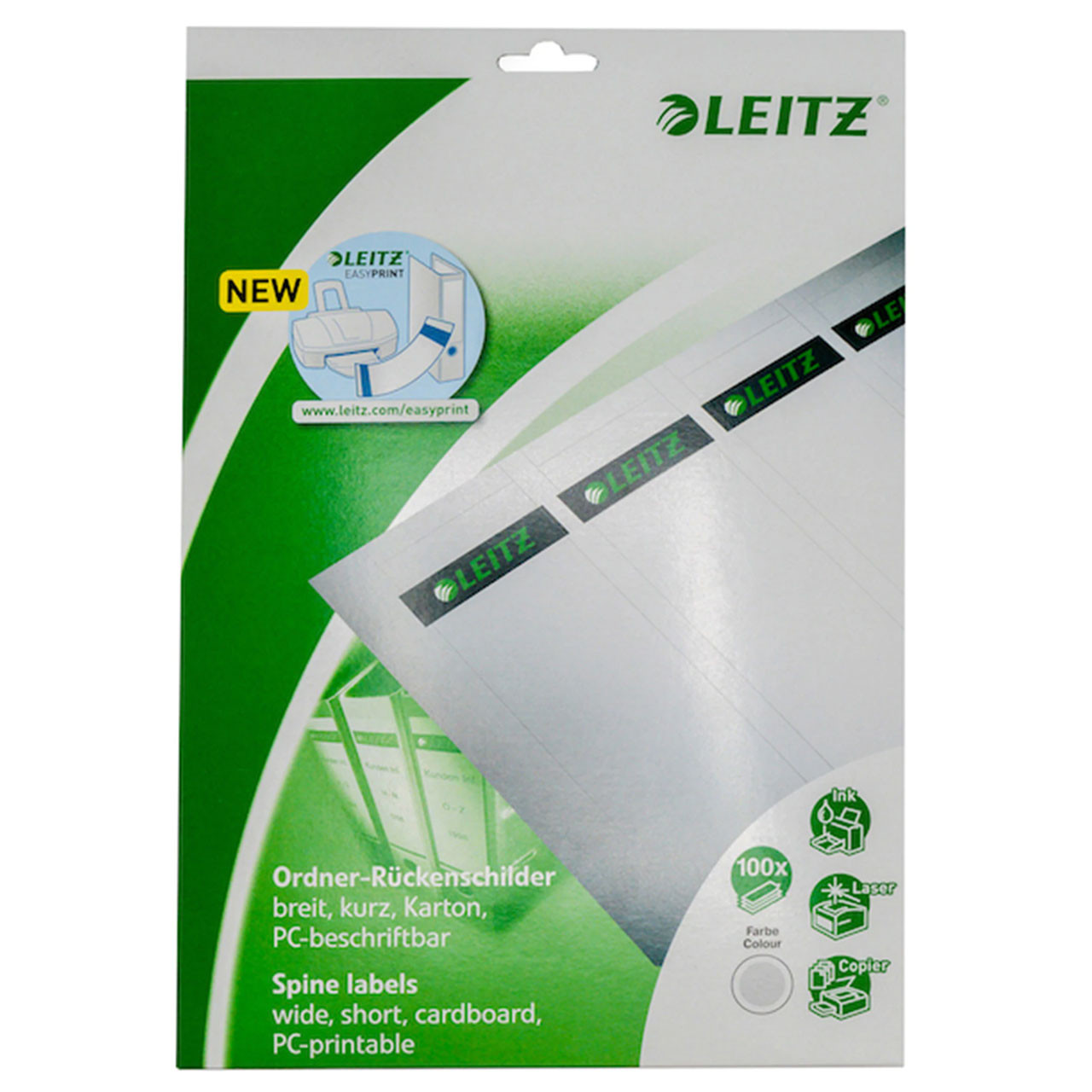 Leitz Spine Labels Self-Adhesive - Pack Of 100, White Paper, 61x285mm, For Lever Arch Files & Folders