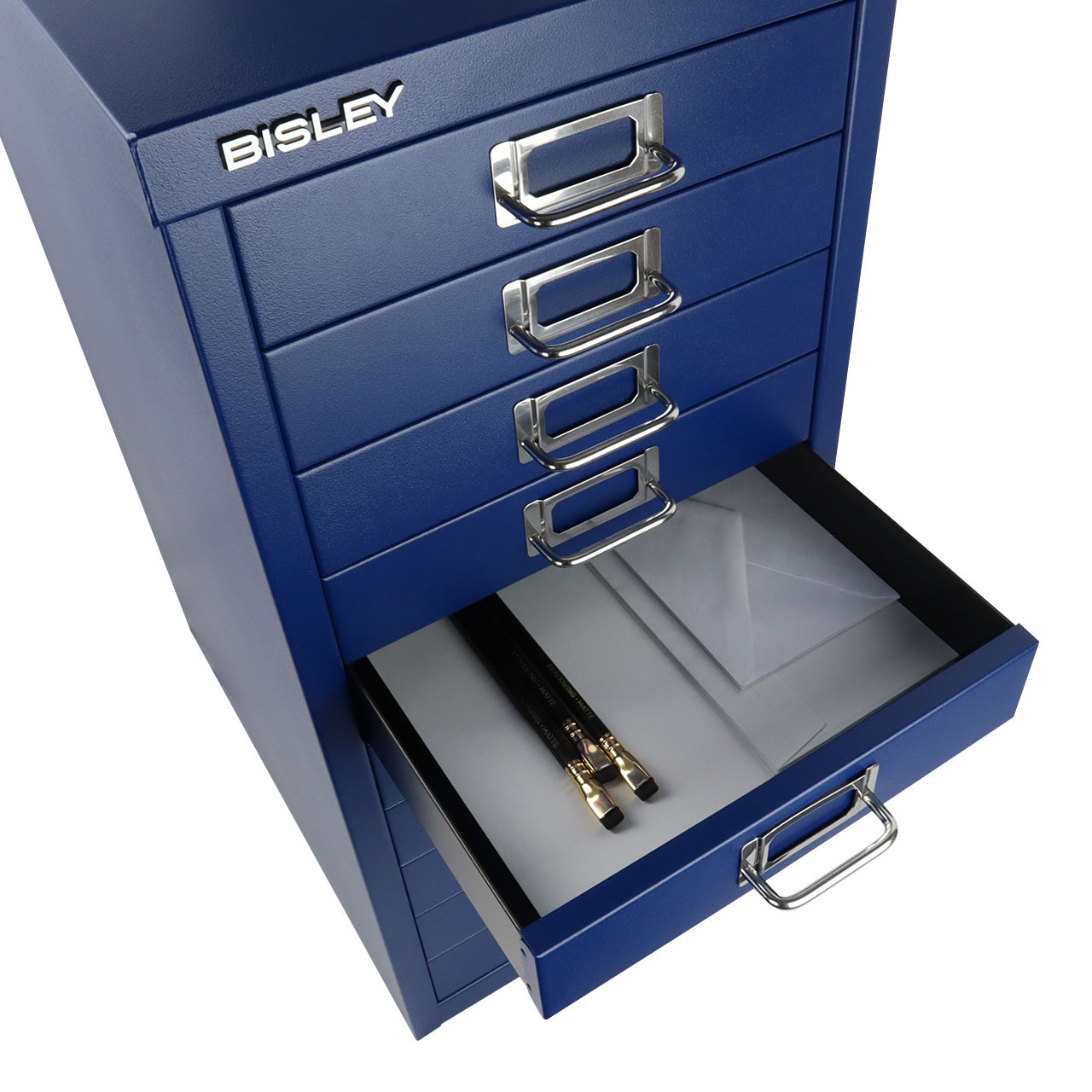 Bisley Gabinete de almacenamiento de acero con 10 cajones para debajo del  escritorio, azul marino (MD10-NV)