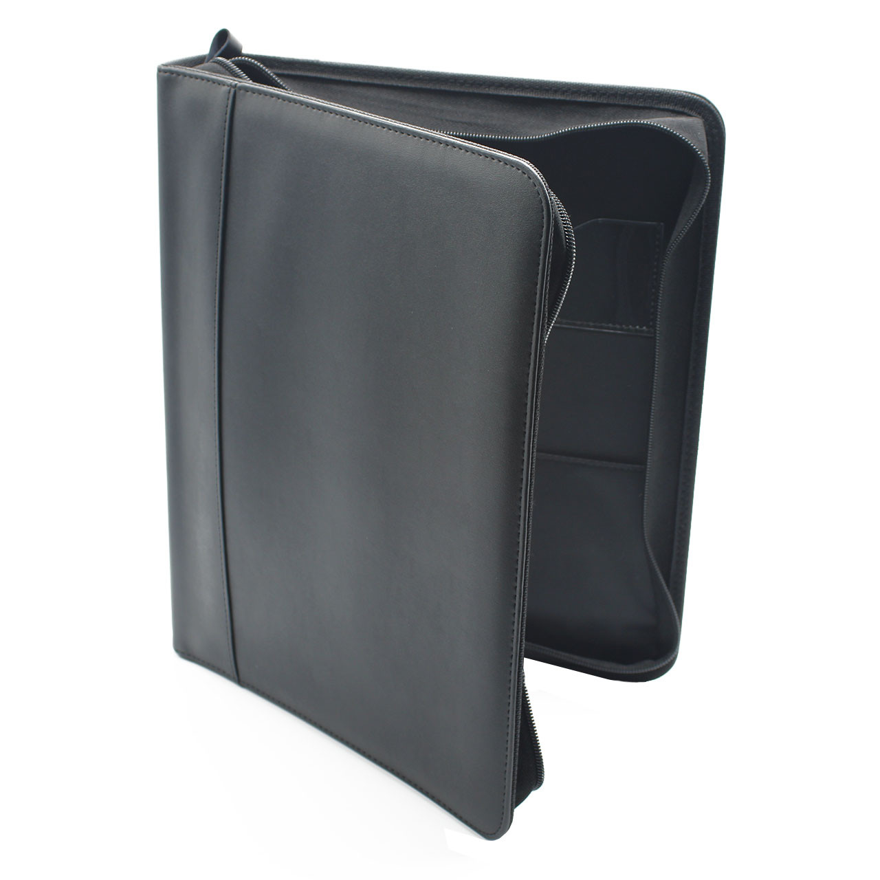 Mini 3 Ring Binder with Zipper Closure - Vegan Leather - Black