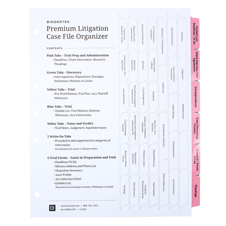 Premium Litigation Index Tab Dividers - Cover Sheet