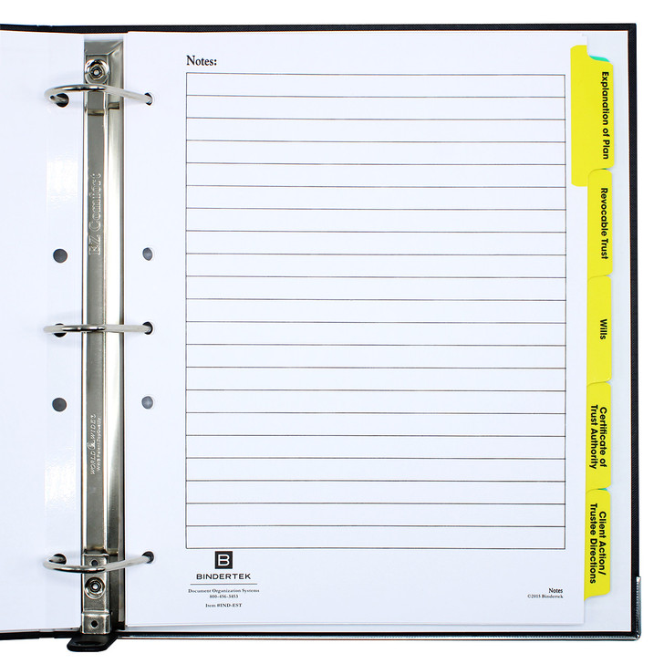 Estate Planning Index Tab Dividers for Attorney Use - Notes