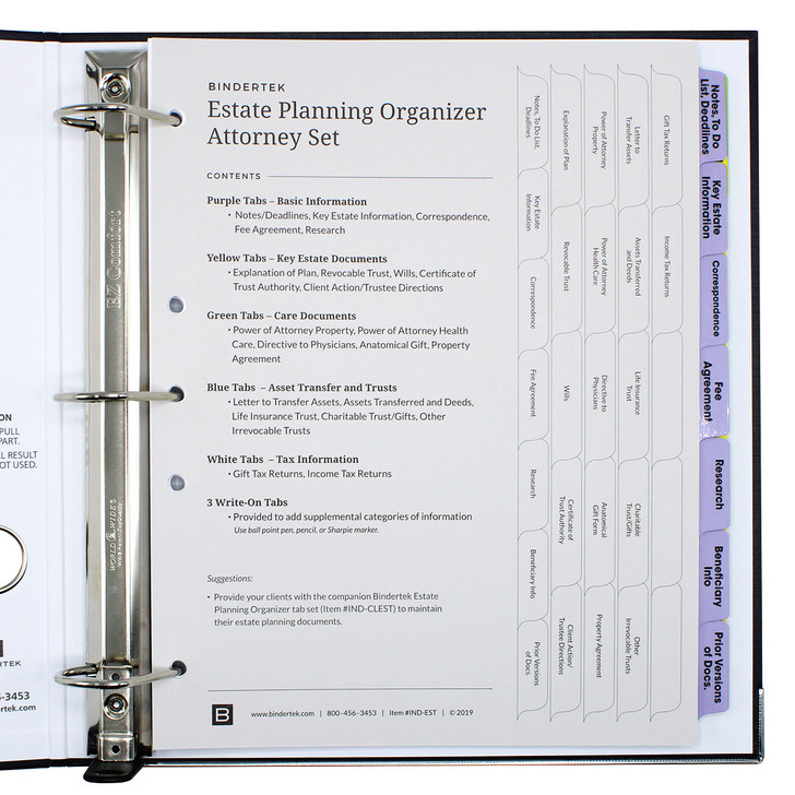 Estate Planning Index Tab Dividers for Attorney Use - In Binder