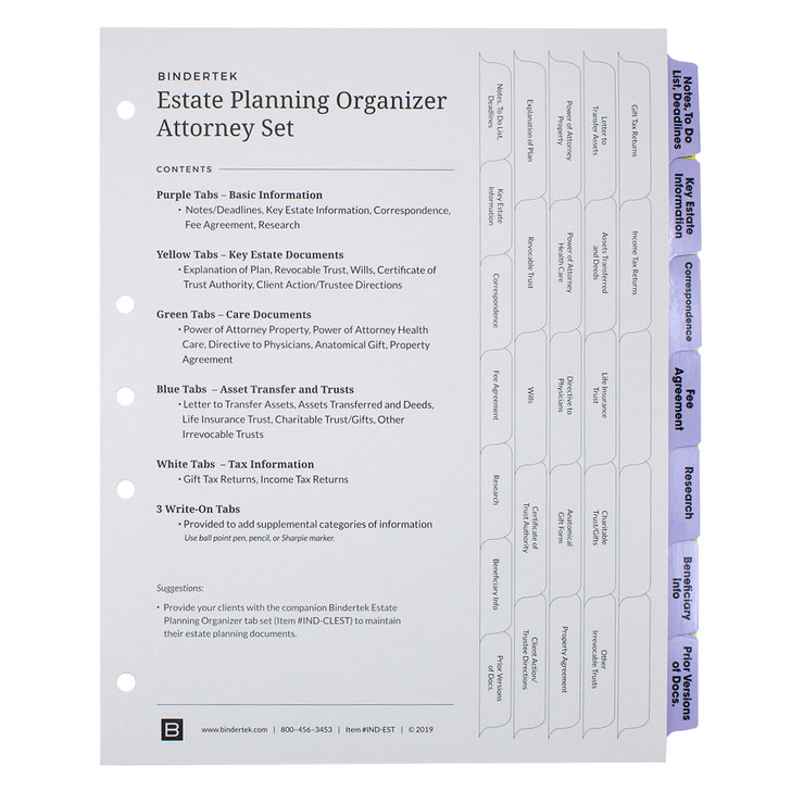 estate planning binder divider tabs