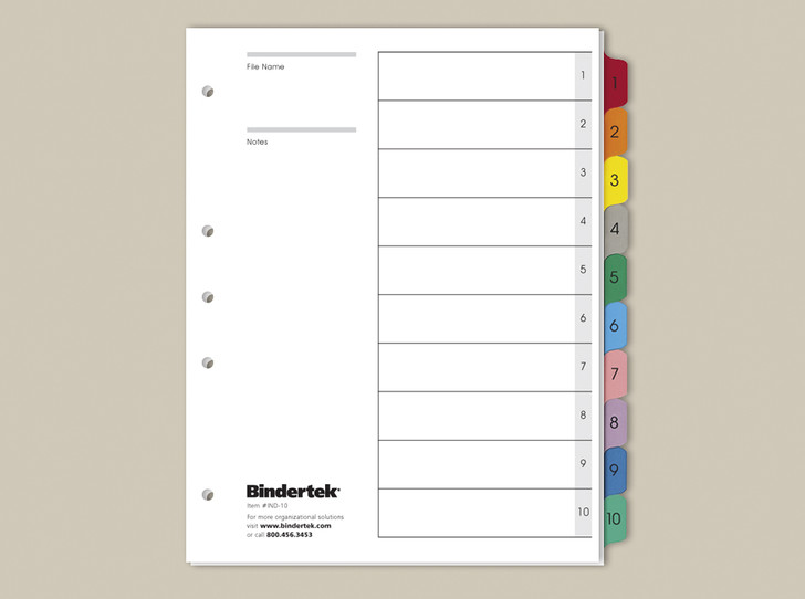 Multicolor Numeric Index Tab Dividers, 1-10 Tab Set