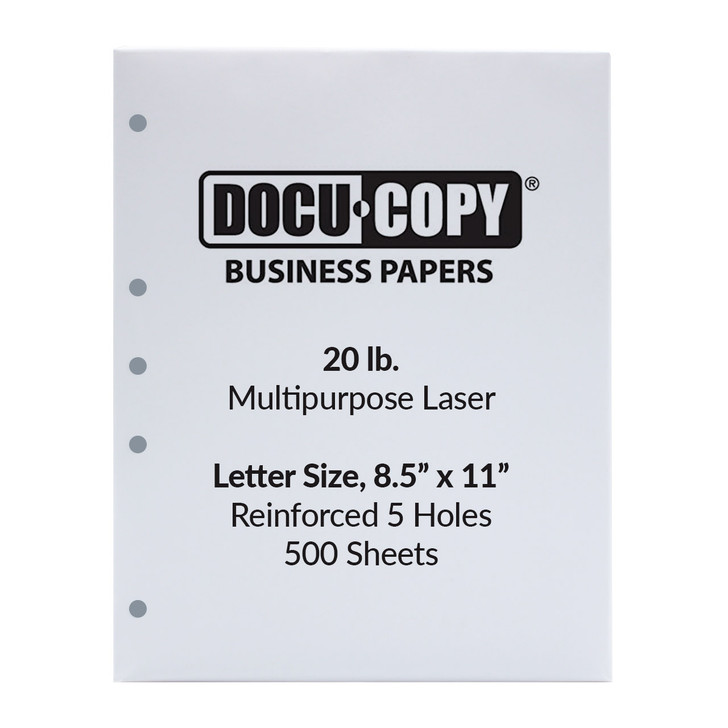 DocuCopy 20 lb. 5-Hole Punched Paper, Letter Size, 1 Ream, 500 Sheets