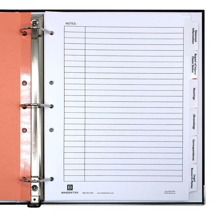 Workers Compensation Index Tab Dividers, Notes