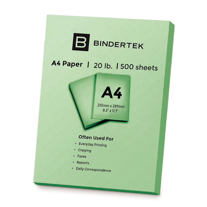 Bindertek 20 lb. Colored Paper, A4 Size, 1 Ream, 500 Sheets, Green
