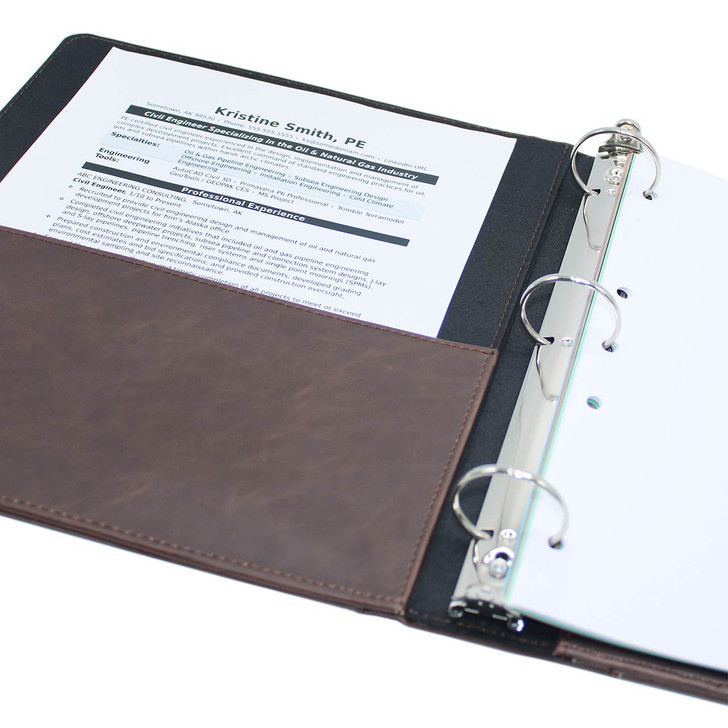 Vintage Faux Leather 3-Ring Binder, 2.2" Spine, Front Pocket