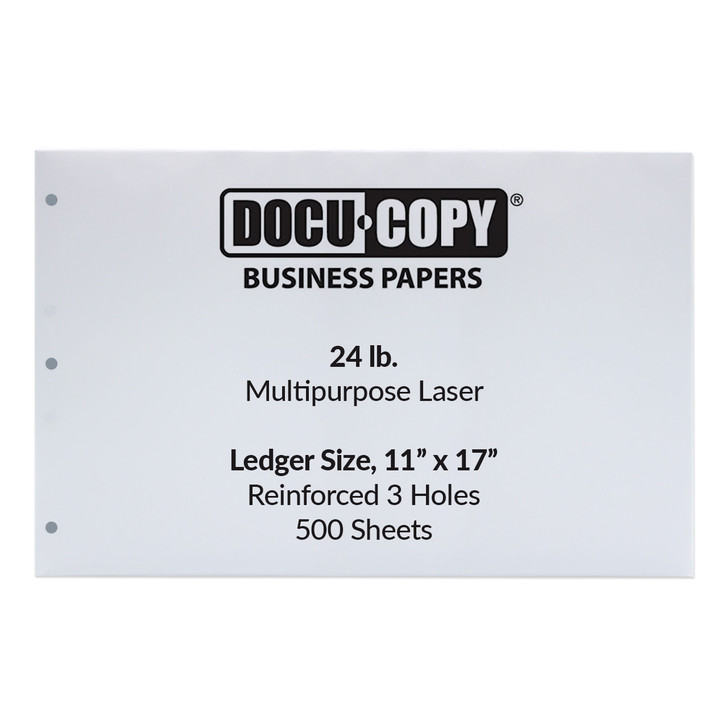 DocuCopy 24 lb. 3-Hole Punched Paper, Ledger Size, 1 Ream, 500 Sheets
