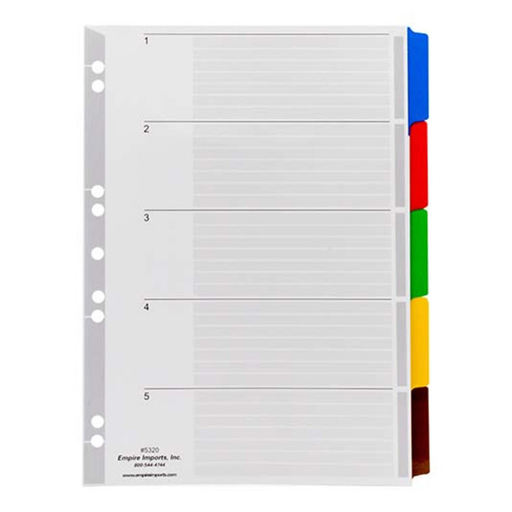 Empire Imports A4 Blank Multi-Colored Index Tabs - 5 Tab Set