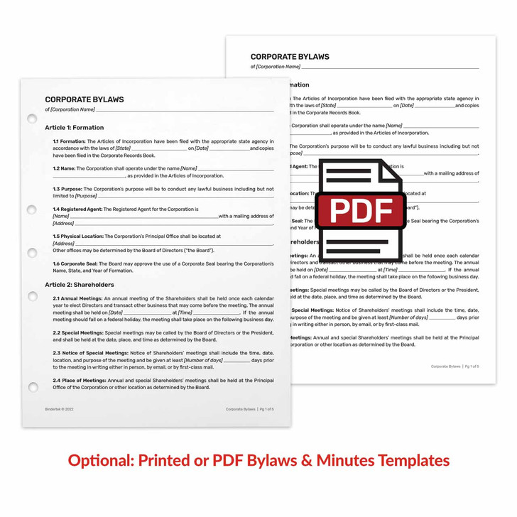 Optional Corporate Bylaws and Minutes Templates