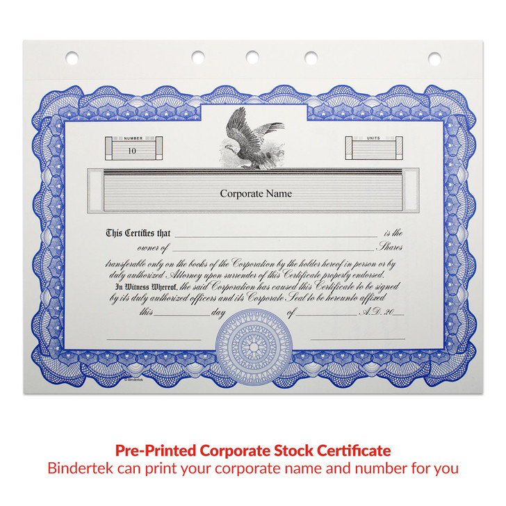 Corporate Kit, 3-Ring Zippered Faux Leather Binder, Pre-Printed Stock Certificate