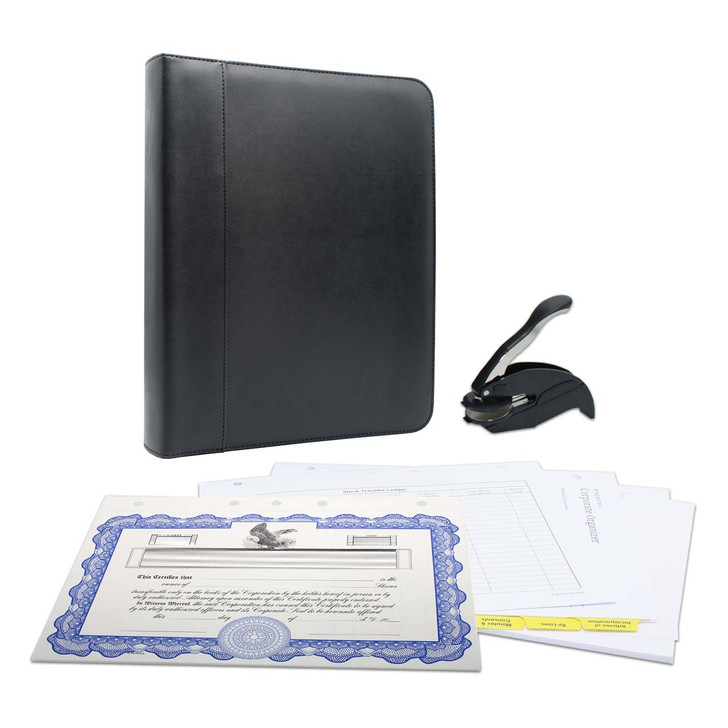 Corporate Kit with Seal, 3-Ring Zippered Faux Leather Binder