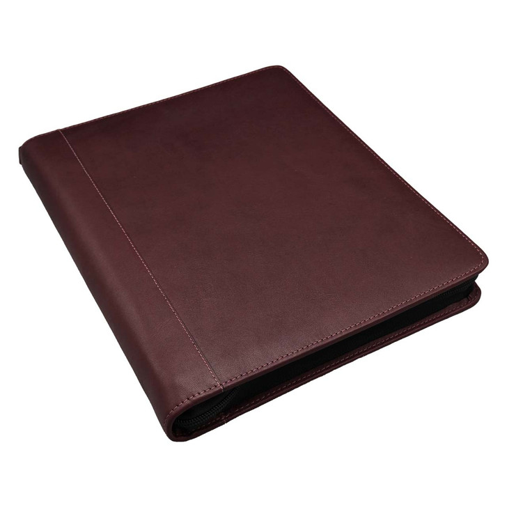 Premium Leather 3-Ring Zippered Binder Closed Flat