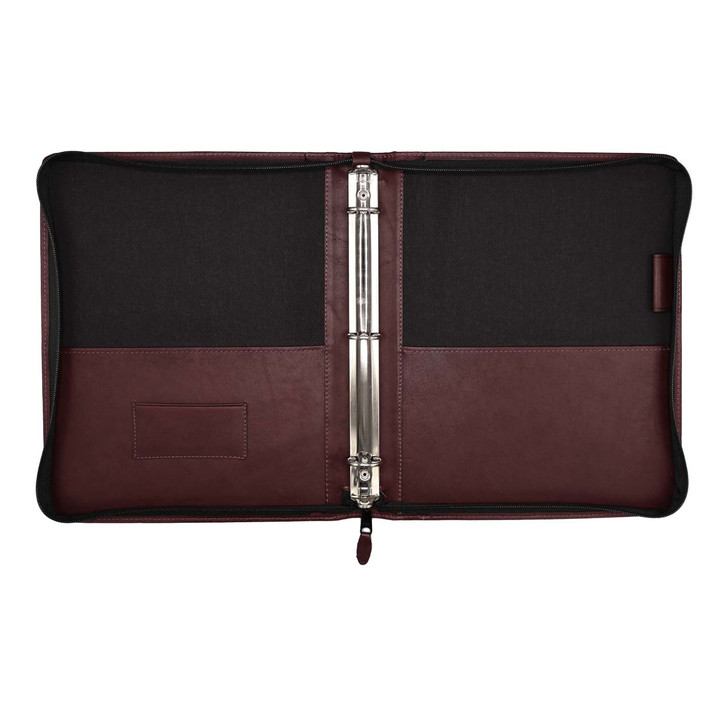 Premium Leather 3-Ring Zippered Binder Open Flat