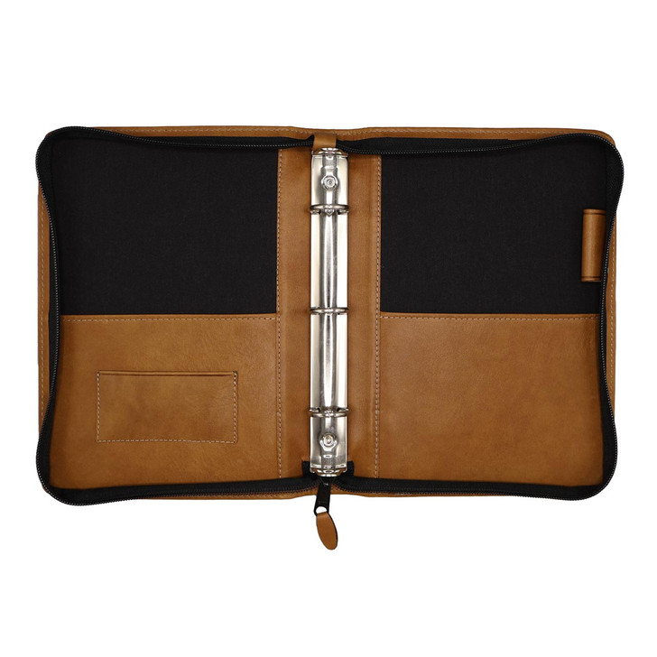 Premium Leather 3-Ring Junior Zippered Binder Open Flat