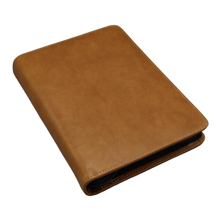 Premium Leather 3-Ring Junior Zippered Binder Closed Flat