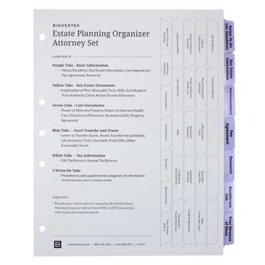 Estate Planning Index Tab Dividers for Attorney Use - Bindertek