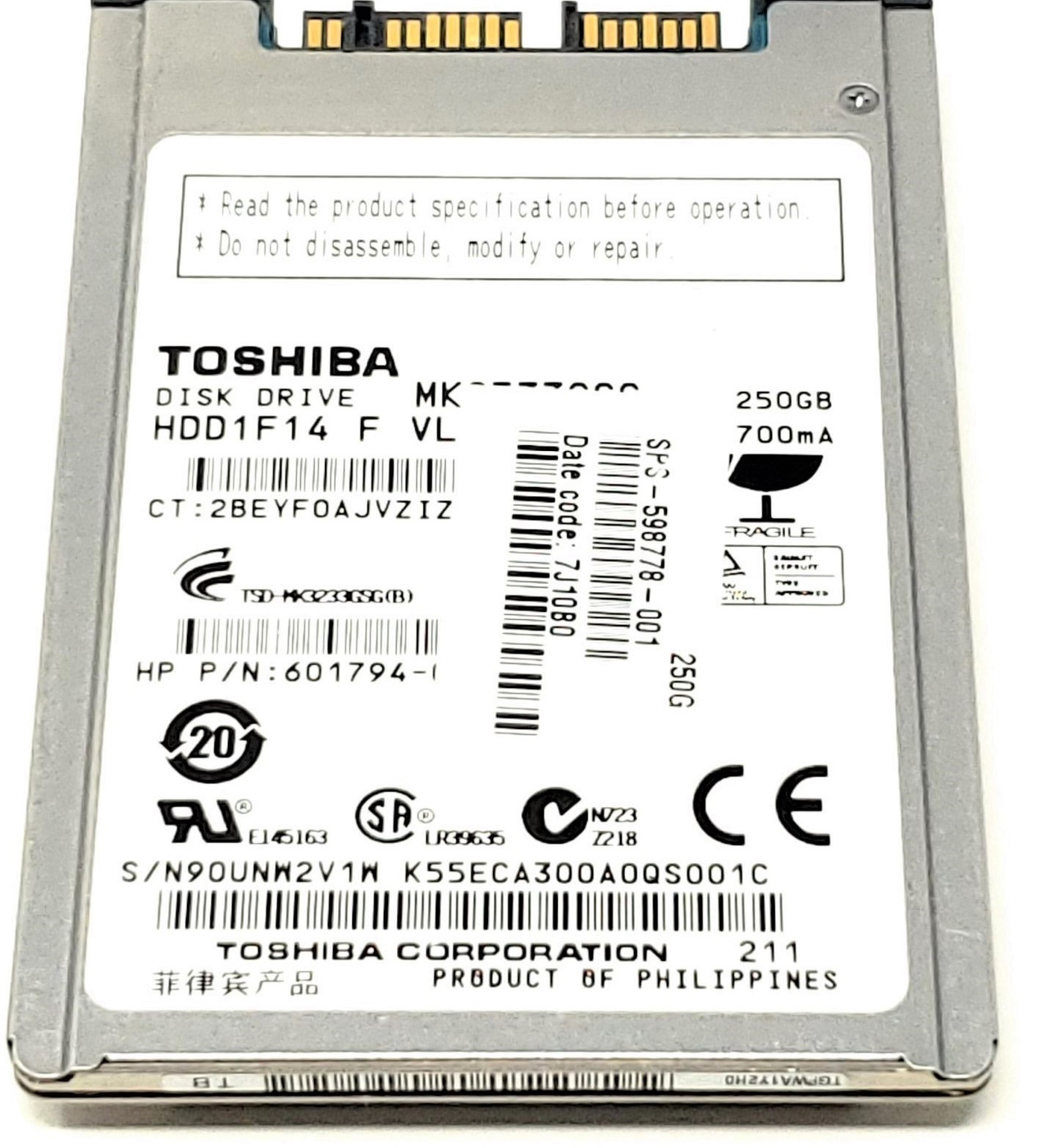 Toshiba MK2529GSG - 250GB 5.4K RPM 16MB Cache MicroSATA 1.8