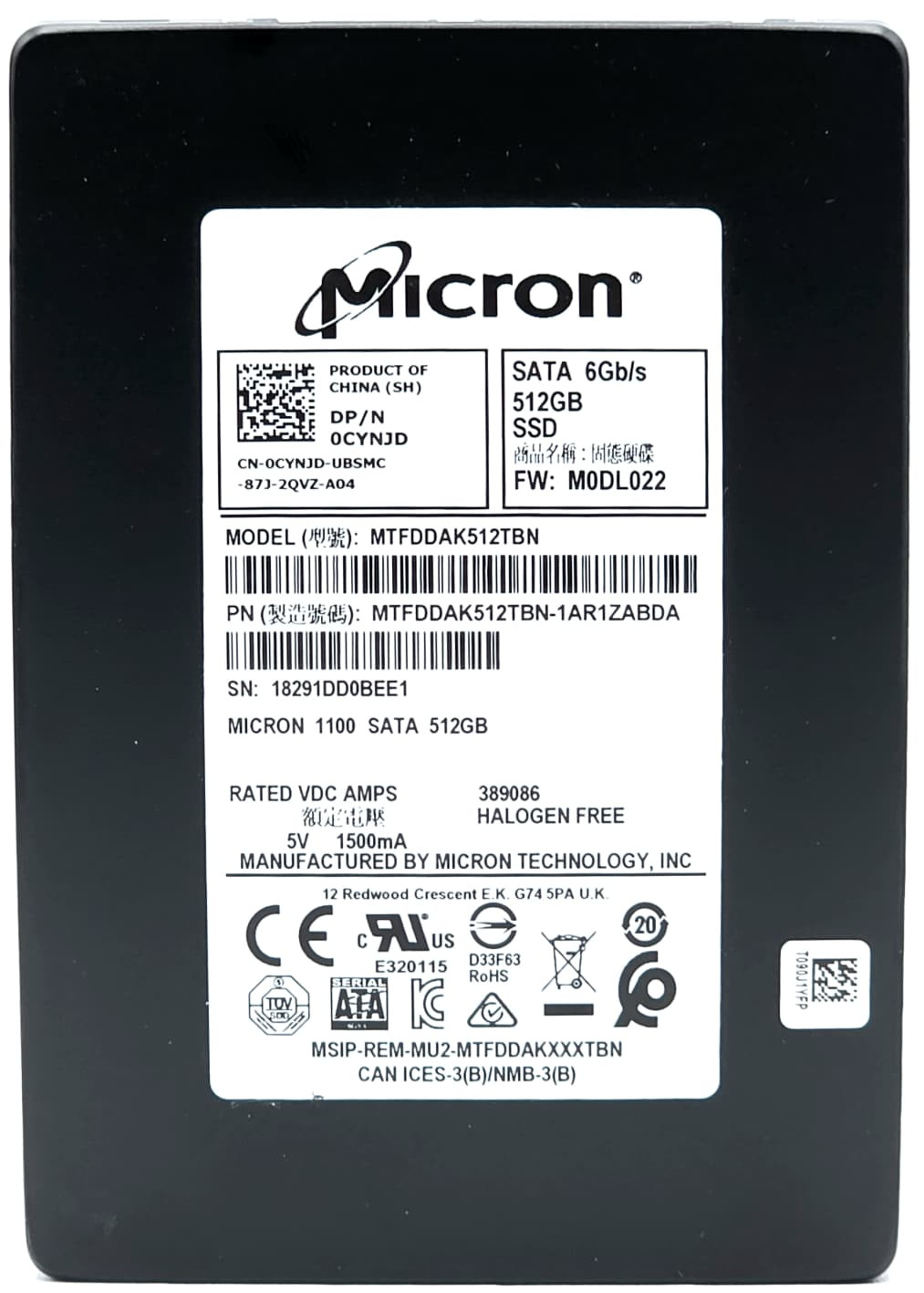 MTFDDAK512MBF - 512GB 6Gbps SATA III 7mm 2.5