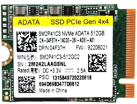 SM2P41C3 - 512GB PCIe NVMe M.2 2230 Gen4x4 Solid State SSD - CPU