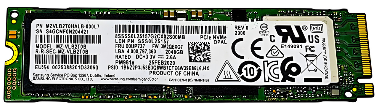 00UP737 - 2TB NVMe PCIe Gen3 x4 M.2 2280 Solid State Drive (SSD