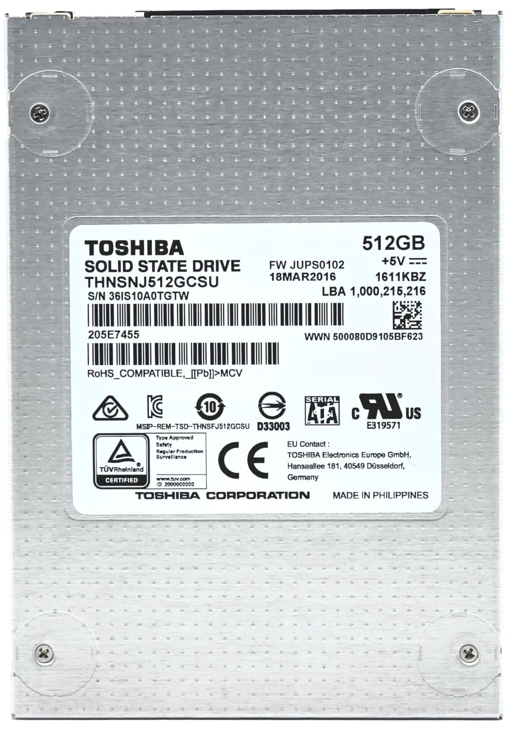 TOSHIBA SSD 512GB THNSNK512GCS8 0時間 THNSNK512GCS8 - 512GB 6Gbps SATA III 7mm 2.5