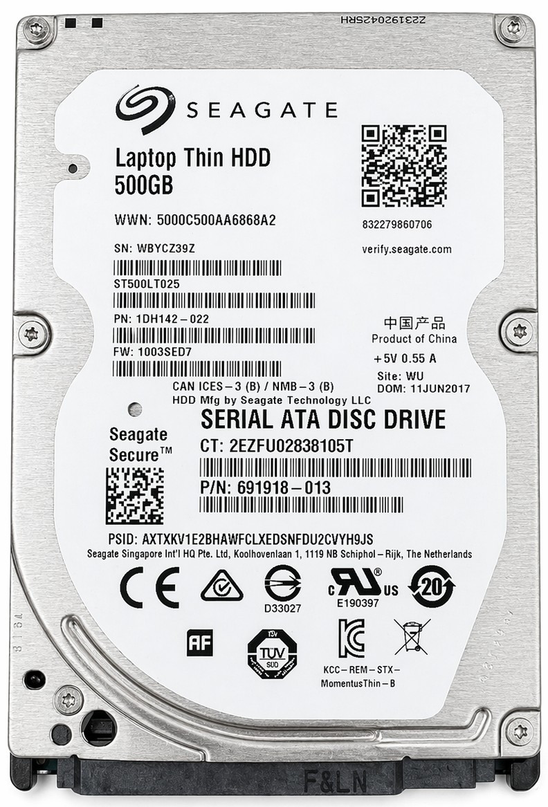 1RC17D-022 - 500GB 5400RPM 2.5in 7mm SATA SED Secure Encrypted HDD