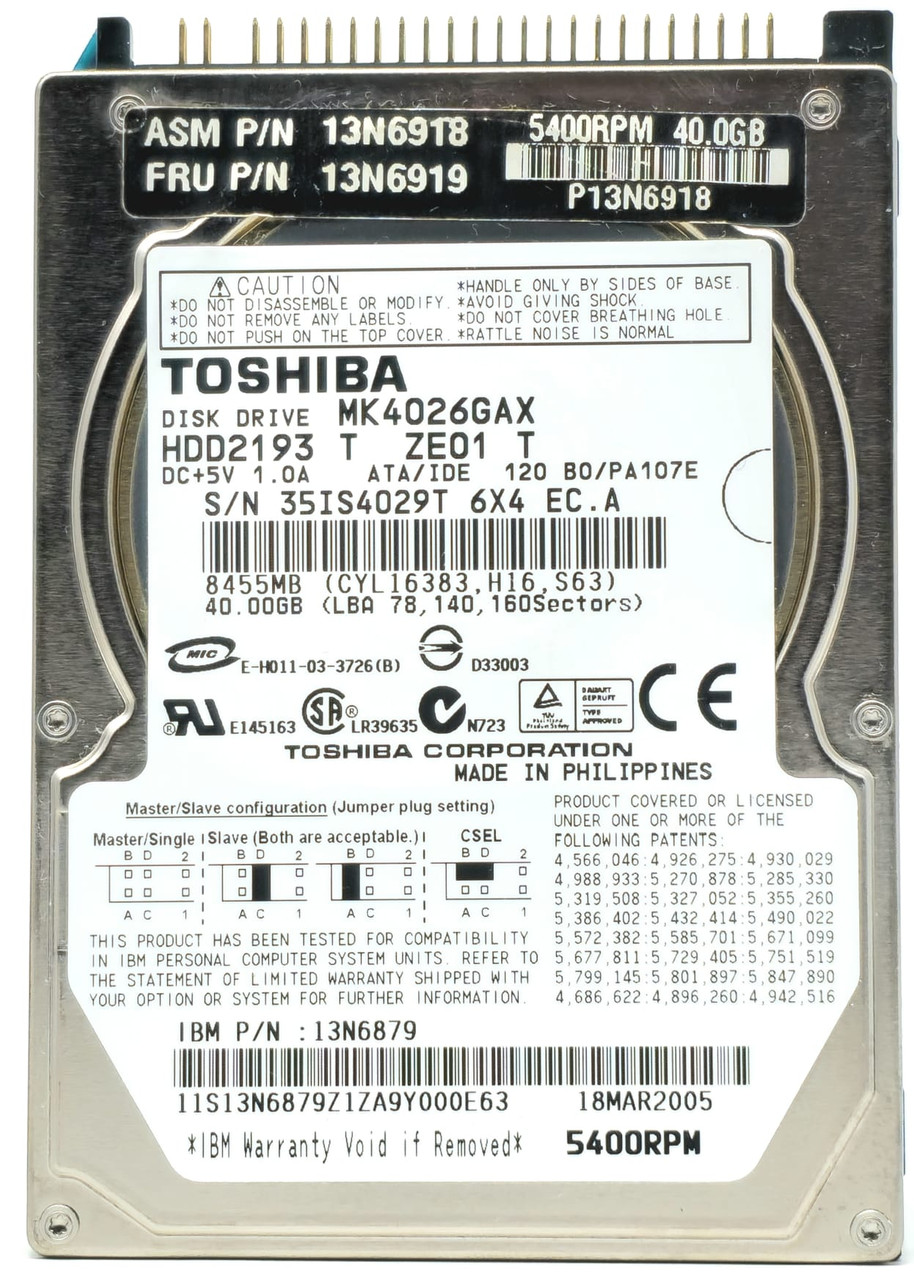 Toshiba HDD2D10 - 40GB 5.4K RPM IDE PATA ATA 2.5